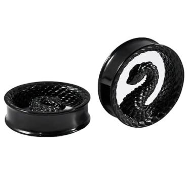 Imagem de Piercingpops 2 alargadores de orelha de cobra de aço inoxidável 316L expansor de orelha com alargador duplo alargador piercing calibre de orelha joia corporal 6 mm-25 mm (preto, 5/8" (16 mm))