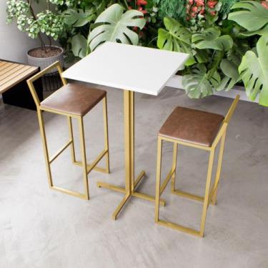 Imagem de Jogo Mesa Alta Bistrô Quadrada Branca 2 Banquetas Estofado Confort Ind