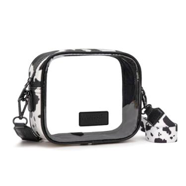 Imagem de Montana West Bolsa transversal X Wrangler transparente para eventos de estádio para shows, esportes, Estampa de vaca preta, Small to Medium
