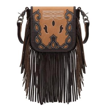 Imagem de Montana West Bolsa transversal feminina com franja Western Purses, A5 Patchwork marrom e café
