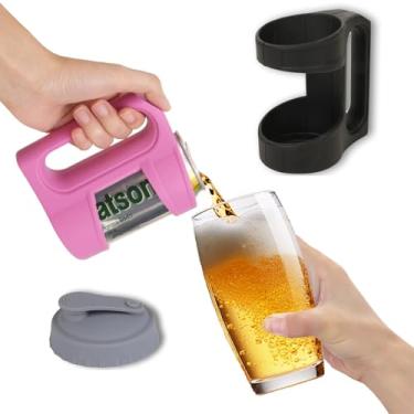Imagem de Suporte de lata com alça, adequado para várias bebidas enlatadas, cerveja, etc., alças de material de silicone para latas de bebidas, mantém as mãos quentes e secas, fácil de segurar, capa de silicone