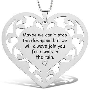 Imagem de Enfeite de coração com citação de chuva da amizade, decoração de aço inoxidável com gravação a laser, presente de conforto para amigos, lembrança de simpatia para apoio, pingente de espelho de mesa ou