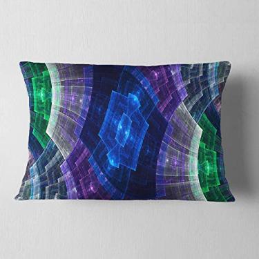 Imagem de Designart Blue and Green Fractal Flower Grid' Abstract Throw Lombar Sala de Estar, Sofá, Almofada + Capa de Almofada Estampada em ambos os lados 30,5 x 50,8 cm