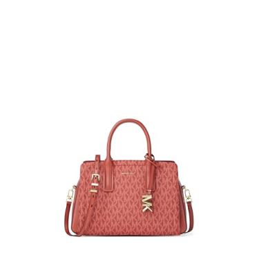 Imagem de Michael Kors Bolsa pequena Laila, ferragens douradas/tonal MK Signature Coated Twill/Crimson Multi