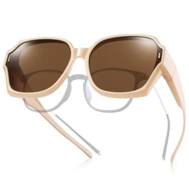 Imagem de TINHAO Óculos de sol quadrados para mulheres, óculos de sol polarizados, uso sobre óculos de grau com proteção UV, Um damasco, Oversized