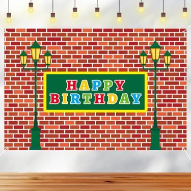 Imagem de Painel Street Happy Birthday, Bandeira Cartoon Parede Tijolo Vermelho para Meninos Meninas Decoração Festa de Aniversário