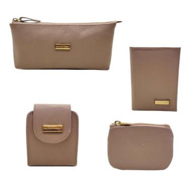 Imagem de Kit Acessórios Femininos em Couro Necessaire Porta Cartões Porta Batom
