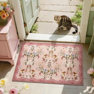 Imagem de jinchan Tapete de entrada floral 2x3 macio lavável tapete de cozinha oriental antiderrapante pequeno tapete baixo Chinoiserie entrada interna leve tapete de flores para banheiro, entrada de lavanderia