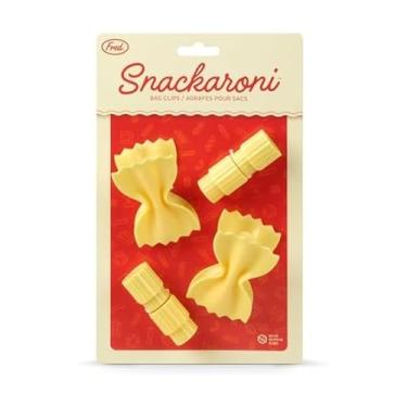 Imagem de Genuine Fred SNACKARONI Clipes de saco de macarrão, conjunto de 4, dois estilos Farfalle e Rigatoni, clipe de saco de pão de apertar e travar, clipes de mola, armazenamento de alimentos divertido e