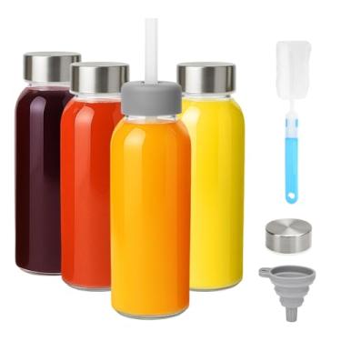 Imagem de Zukro Garrafas de água de vidro com tampas de 300 ml, garrafas de suco transparentes reutilizáveis com tampa hermética de aço inoxidável para sucos, pote de suco 100% à prova de vazamento para