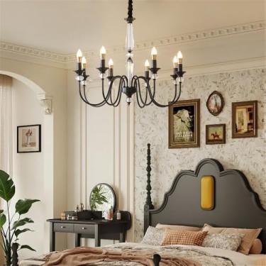 Imagem de Lâmpada Pingente Candelabro LED De Latão Com Estilo Americano E Detalhe De Vela Francesa: Perfeita Para Sala De Estar, Restaurante, Quarto, Estudo, Villa, Hotel, Bar E Café (B Preto 8 luzes)