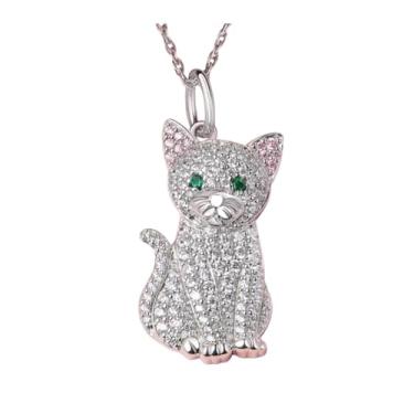 Imagem de OSCCI Colar com pingente de gato de cristal, pingente de gatinho para mulheres, joia diária para amantes de animais, Metal, Sem Pedra Preciosa