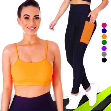 Imagem de Conjunto Top fitness ALÇA FINA bojo Feminino + CALÇA leg LEGGING BOLSO
