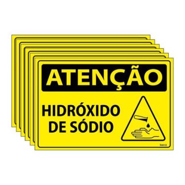 Imagem de Combo 6 Placas De Sinalização Atenção Hidróxido De Sódio 30x20 Ecom IA