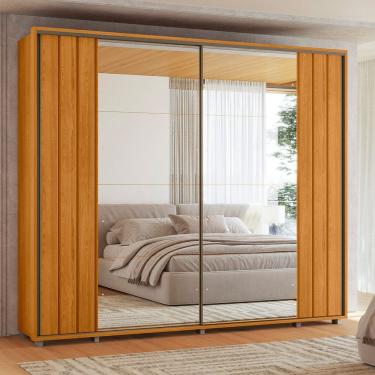 Imagem de Guarda Roupa Casal Ripado em MDF 2 Portas de Correr com Espelhos e Pés Dali Madetec