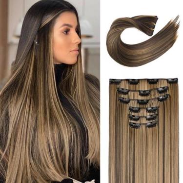 Imagem de Extensões de cabelo Flufymooz 24" Straight Clip em loiro chocolate