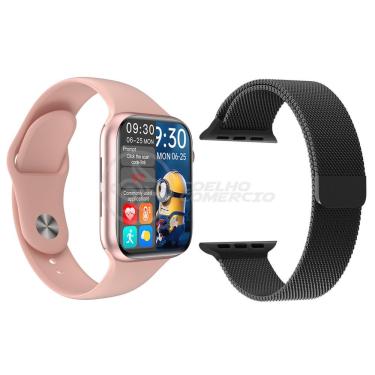 Imagem de Kit 1 Relógio Smartwatch Iwo Hw16 Rosa +1 Pulseira Aço Preto