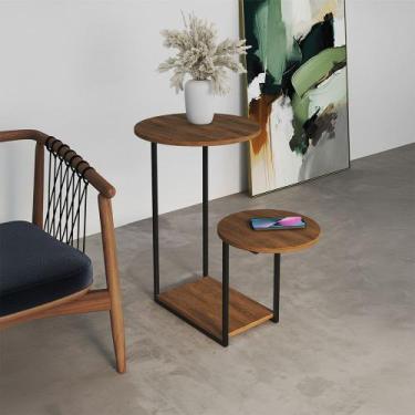 Imagem de Mesa de Canto Lateral Ferro Preto Estilo Redondo Cibele Freijó - CASA 