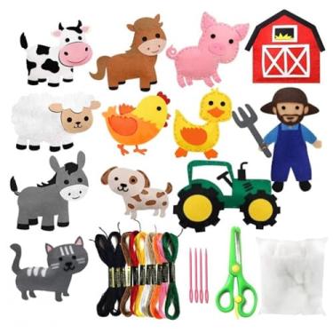 Imagem de FYXGZZH Kit de costura infantil para iniciantes – Conjunto de artesanato recheado DIY com feltro pré-cortado, agulha de plástico e linha de bordado, artes educativas e artesanato para meninos e