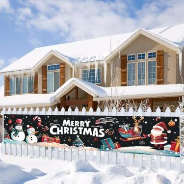 Imagem de Saoplasa Faixa de Natal grande de 295 x 50 cm, decoração de parede de Natal com boneco de neve, Papai Noel, foto de fundo para decoração de festas internas e externas