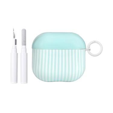 Imagem de Fycyko Capa protetora para AirPod 4ª geração fofa listrada moderna estética brilhante à prova de choque para AirPod 4 com kit de limpeza - azul
