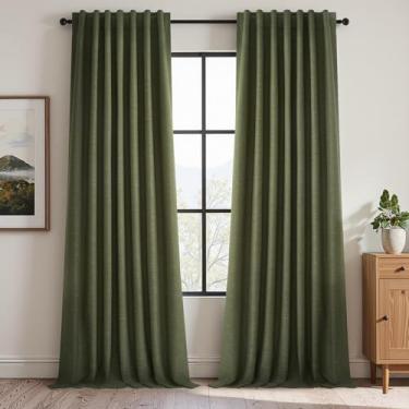 Imagem de Cortinas verde-oliva 300 cm de comprimento, conjunto de 2 painéis para sala de estar, quarto, janela grande, aba traseira extralonga, bolso para varão plissado, bloqueio de luz, economia de energia