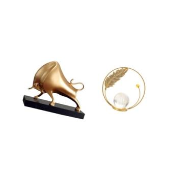Imagem de Fenteer Escultura de Cristal de Touro, Estatueta de Metal de Boi, Decoração de Mesa, Artesanato, Estátua Abstrata, Ornamento de Gado, Suporte para Mesa, Sala