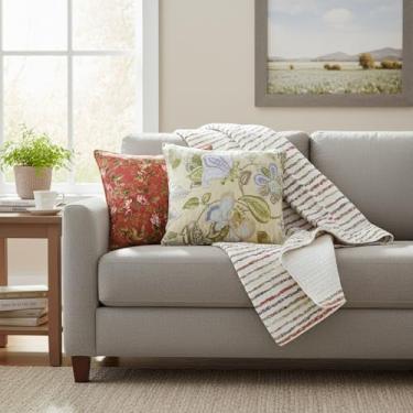 Imagem de Greenland Home Cobertor 100% Algodão Bella Ruffle Texturizado + Conjunto de Almofadas Decorativas, 127 x 152 cm + 40,6 cm x 40,6 cm (x5) pol., Multicolorido