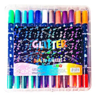 Imagem de Kit Touch Love Glitter com canetas ponta dupla: brush e fina. Cores cintilantes, tinta à base de água e traços uniformes. Perfeito para lettering, planners, scrapbooking e desenhos criativos. (24)