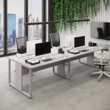 Imagem de Mesa de Escritório Plataforma 3,0m 4 Pessoas CZ Pés Metal F5 - F5 Offi