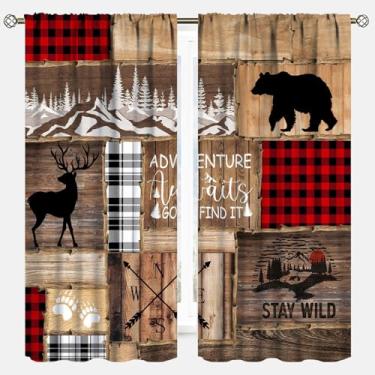 Imagem de YCness Cortinas retrô de urso, tratamentos de janela de cervo florestal rústico de madeira para cozinha, sala de estar, quarto, 106 x 113 cm