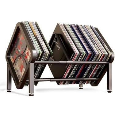 Imagem de LILIWER Rack de armazenamento de disco de vinil ajustável, prateleira de exibição de aço carbono montada na parede, 39-57 cm extensível, capacidade de 200 LPs, preto