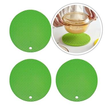 Imagem de Descanso de Panela Silicone Suporte Apoio Protetor Mesa Redondo Silicone Flexível 17cm (Verde, 3 Peças)