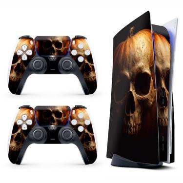 Imagem de Skin Sticker for Game Console 5 Cover, Both Disc & Digital Edition (not Slim Version) - Horror Skull Pumpkin, Removable Decal Cover for 2 Controllers & Console
