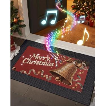Imagem de DEXI Tapetes de porta da frente de Natal para entrada, 45,7 x 76,6 cm, ultrafino, antiderrapante, borracha traseira, entrada externa, capacho de boas-vindas para varanda de pátio, sino dourado e