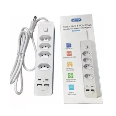 Imagem de Filtro de Linha, 4 Tomadas, 2 Portas USB, 2 Portas Tipo C, Cabo 2m, Bivolt