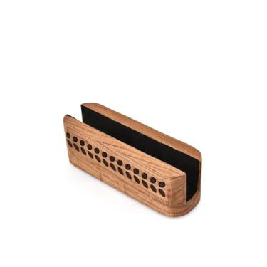 Imagem de Hanol Suporte vertical de madeira de acácia natural para laptops e tablets – Organizador de mesa elegante para Apple, Microsoft, dispositivos de jogos (20 x 5,8 x 6,3 cm)