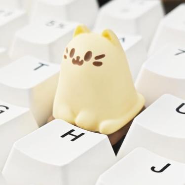 Imagem de ULTRAEQUIP Teclas artesanais, capas fofas de caixa de gato kawaii, feitas à mão, chave de substituição única de 1U para teclado mecânico ESC (bandeja de gato)