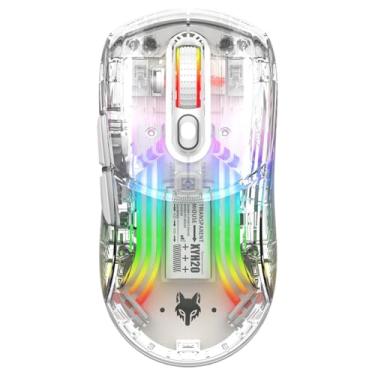 Imagem de Mouse para jogos XYH20, luz RGB, três modos 2.4G + BT5.0 + com fio, mecânico transparente, 7 teclas, DPI de 5 velocidades, branco (branco)