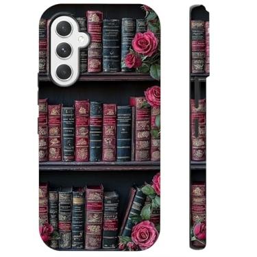 Imagem de Capa para celular Bookshelf Rose para Samsung Galaxy S25 FE, capa resistente à prova de choque de camada dupla com TPU macio + PC rígido, antiarranhões, ajuste fino, carregamento sem fio, compatível