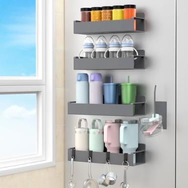 Imagem de HuggieGems Suporte magnético para garrafa de água para geladeira, organizador de copo para Stanley e copo para cozinha, pacote com 4, cinza escuro