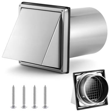 Imagem de Gisafai Tampa de ventilação externa do secador de 15 cm para paredes externas, tampa de ventilação de exaustão com tubo de extensão removível, capô de aço inoxidável, aba acolchoada sem retorno com
