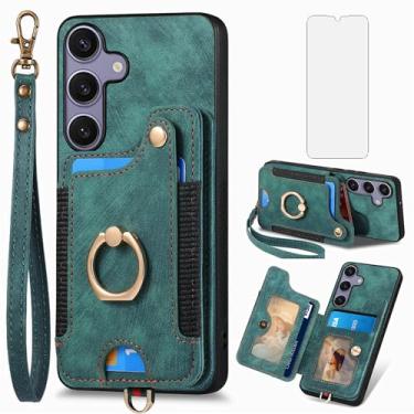 Imagem de Capa de telefone para Samsung Galaxy S25 Plus S25+ 5G capa carteira com protetor de tela de vidro temperado e alça de pulso RFID suporte para cartão de crédito anel suporte S25Plus 25S + S 25 25+