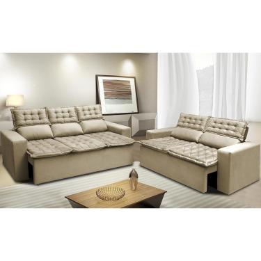 Imagem de Conjunto De Sofá 3 E 2 Lugares Retrátil E Reclinável Cama Inbox Slim 2,00x1,50m Velusoft Bege
