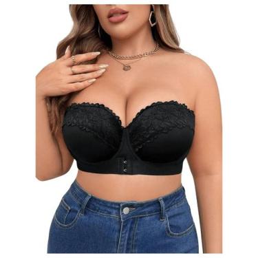 Imagem de Sutiã Bandeau MakeMechic feminino com fecho frontal, renda 44C, preto