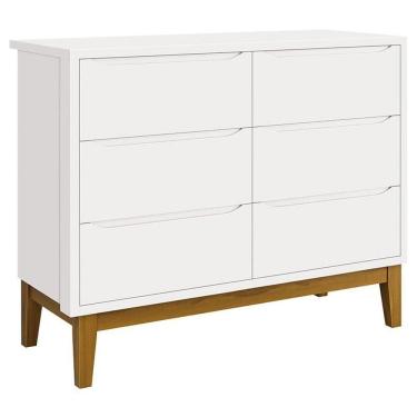 Imagem de Cômoda Infantil 6 Gavetas Classic Branco Acetinado Com Pés Madeira - Reller