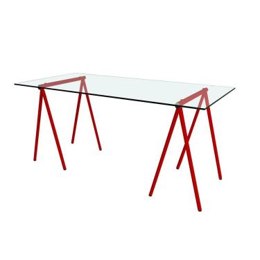 Imagem de Escrivaninha De Vidro Itaim Cavalete Base Ferro Vermelho - Cor: Branco