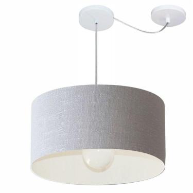 Imagem de Lustre Pendente Cilíndrico Com Desvio Md-4230 Cúpula Em Tecido 50x25cm Rustico Cinza - Bivolt