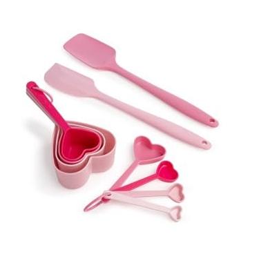 Imagem de Conjunto de 10 peças, copos de medição, colheres de medição, 2 espátulas de silicone, rosa