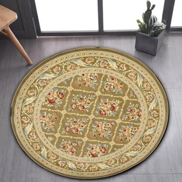 Imagem de Tapetes de área estilo marroquino imitação caxemira tapete redondo tapete doméstico para decoração de sala de estar e quarto tapete antiderrapante fácil de cuidar, verde elegante, 80 cm
